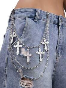 1pc Men's Punk Hip Hop Style Cross Pendant Waist Chain, Multi-Layer Waist Chain Decoration, Daily Accessory - Multi-layer - View 3