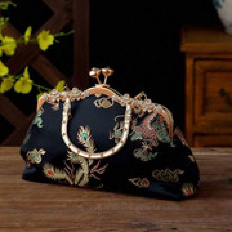 Vintage Chinese-Style Embroidery Evening Bag, With Diamond Decoration, Showcases Luxury, Can Be Handheld Or Shoulder-Held, Suitable For Dresses, Dinners, Traditional Festivals, Weddings, And Other Occasions. - Black - View 1