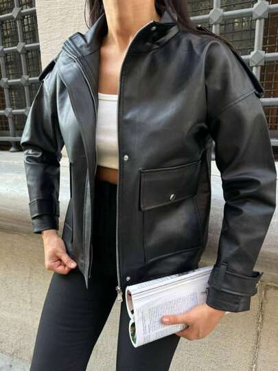 Fashionable Versatile Solid Color Stand Collar Jacket