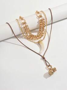 3 件时尚复古多层项链，适合男女，日常佩戴和礼物 - 彩色 - 查看 8