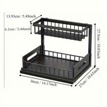 2-Tier Sliding Drawer Plastic Material Sink Organizer Rack, Multifunctional Kitchen & Bathroom Storage Solution, Black Sink Organizer And Cabinet