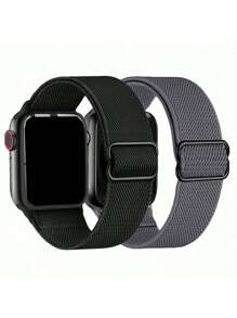 2pcs 18mm20mm22mm Quick Release Band Compatible With Samsung Galaxy Watch 7/4/5/6 40mm44m/6 Classic 43mm 47mm/Active 2/Gear S3 Classic Band, Elastic Loop Nylon Watch Band For HW Watch GT5 GT4 41mm 46mm/GT2/GT 3 42mm 46mm/HW Watch 4 Pro/GT 5 Pro Strap,Adjustable Elastic Nylon Wristband Bracelets Compatible With Apple Watch Band 49mm 46mm 45mm 44mm 42mm 41mm 40mm 38mm For Woman Man - Black+Dark Gray - View 3