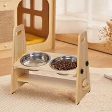 BingoPaw Adjustable Elevated Dog Bowls Tall Raised Feeder Stand For Large Dogs Medium Dog - Wood - View 5