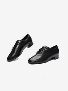 Men's Black Patent Leather Ballroom Standard Dance Shoes 1" Heel For Waltz,Foxtrot,Tango,Viennese Waltz