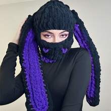 1 件女式多色超大兔耳帽，温暖厚针织帽，可爱百搭，适合日常、休闲、派对场合滑雪面具情人节 - 口罩款 - 查看 17