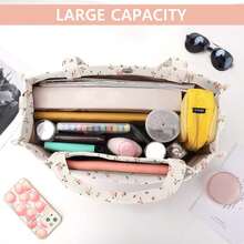 Corduroy Handbag, Square Casual Bag, Stylish Commuting Bag With Large Pocket, Women Shoulder Bags Work Handbags Everyday Hobo Bag-Little Pink Flower - 小粉花 - 查看 4