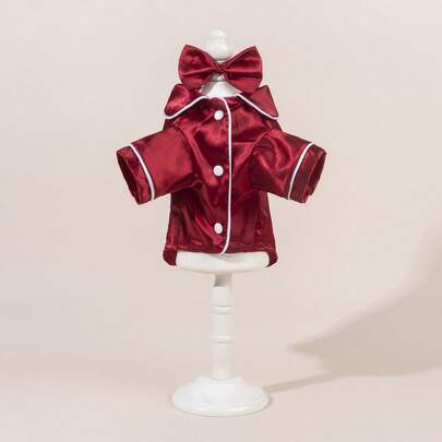 1 套缎面睡衣和家居服，彼得潘领宠物连衣裙，蕾丝彼得潘领保暖加厚羊毛宠物连衣裙，适合狗和猫，圣诞节，圣诞装饰