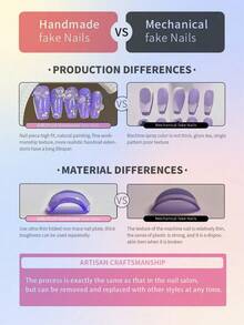 10pcs Handmade Long Steel Tube Nails, Featuring Pink And Nude Gradient, Golden French Tips, Chain Crosses, Golden Flowers, Golden Madonna, Cross, Heart Peach Nail Art Decorations - 藕粉色 - 查看 7