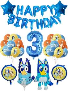 Bluey 主题生日横幅组装铝箔气球套装，卡通人物生日派对装饰，也适用于母亲节派对装饰、婚礼装饰、返校季、毕业季、婚礼季等各种场合，是派对用品的理想之选。套装包含1-9数字气球，适用于主题派对、婚礼、生日场景气球装饰等。 - 彩色 - 查看 16