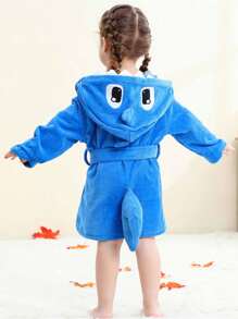 MICHLEY 儿童绿色恐龙连帽浴袍，柔软舒适，适合沐浴和游泳 - 藍色 - 查看 6