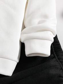 Toddler Letter Print Warm Crew Neck Sweatshirt And Pants Set - White - View 4