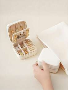 便携式旅行首饰盒，带镜子的拉链首饰盒，迷你珠宝收纳盒，珠宝展示盒，多格珠宝收纳盒，可用于梳妆台，桌面，卧室，适用于戒指，耳环，项链收纳，返校必备品，旅行必备品，收纳必备品，适合女性，母亲礼物，生日礼物，节日礼物