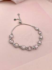 1 件青少年粉色心形手链，可调节拉出式，时尚、轻奢、小众、精致手链 - 彩色 - 查看 8