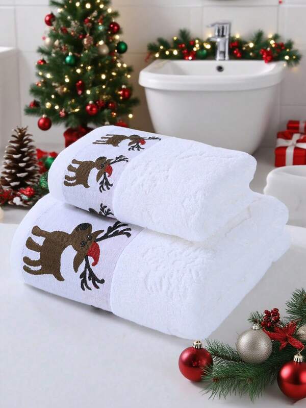 1 pezzo/2 pezzi Asciugamano da bagno natalizio con cervo ricamato, super morbido e grande, asciugatura rapida, non sfilacciante, asciugamano da sauna, alta assorbenza, leggero e compatto, asciugamano per ospiti, accessorio da bagno di alta qualità, il miglior regalo per il partner. Dimensioni asciugamano: 40*75cm, Dimensioni asciugamano da bagno: 70*140cm Asciugamani da doccia per salone di bellezza, hotel, sport, essenziali per la casa, asciugamano, cura della pelle