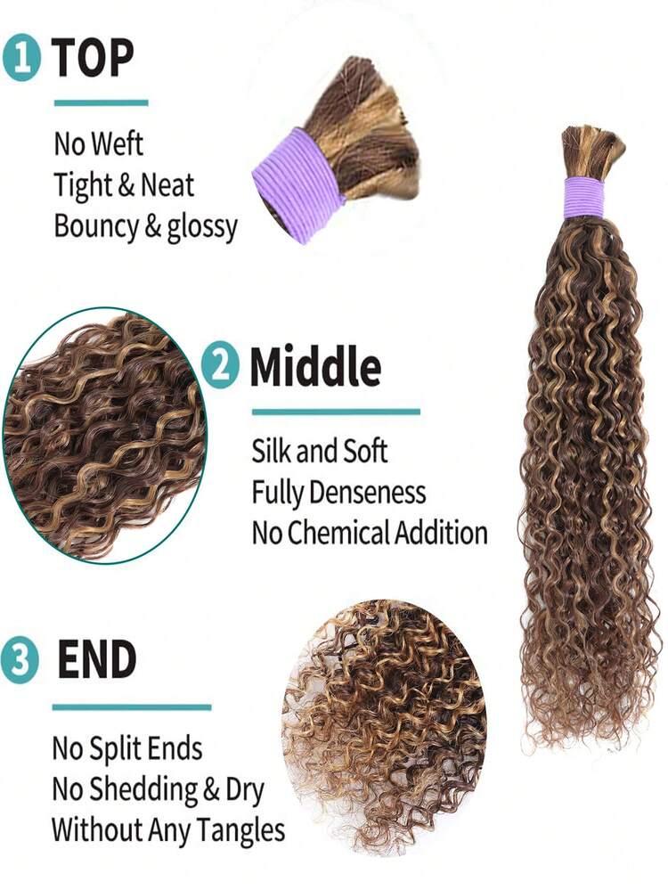 Highlight Human Braiding Hair For Boho Braids Water Wave 4/27 Bulk Human Hair For Braiding No Weft Wet And Wavy Curly Human Hair Extensions 1 Bundles/Pack 90g - S4/27 - View 2