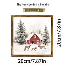 1 pieza Cuadro de madera con diseño de reno de 20x20cm - Letrero rústico de granja navideña, decoración nórdica hecha a mano para sala de estar y dormitorio, regalo de estilo cabaña acogedora para ella, decoración del hogar, decoraciones navideñas, decoración de habitación de invierno