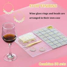 50 Sets Of High-Quality Personalized Wine Glass Charms Stem Glasses, Includes 50 Wine Charm Rings, Golden Beads, 810 Letter Beads, 1 Tweezer, Champagne Glass Markers Party Birthday Wedding VRYV - Vàng - Xem 4