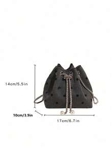 1pc Nylon Plain Drawstring Bucket Bag With Chain Strap, Fashion Pearl Shoulder Handbag For Women - Multicolor - View 11