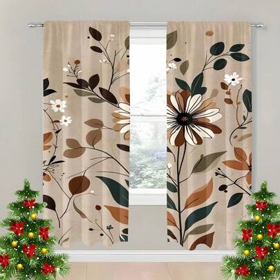 2 pezzi Tende semi-trasparenti minimaliste, tende con stampa digitale 2D a motivo foglie di piante, tende in poliestere lavabili in lavatrice con passante per asta, adatte per soggiorno, camera da letto, studio, decorazione domestica tutto l'anno