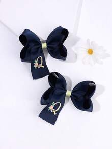 2 buah Jepit Rambut Pita Huruf Bordir untuk Kembali ke Sekolah, Aksesori Rambut Pita Inisial A-Z Warna Biru Tua untuk Anak Perempuan, Hadiah Terbaik untuk Guru dan Murid - Navy Blue - View 31