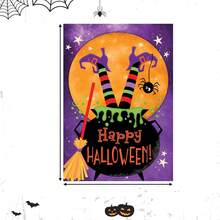 1 件 - 可爱的万圣节女巫大锅与蜘蛛涤纶旗 - 可爱的巫术装饰，有趣的扫帚横幅，儿童友好的户外装饰，防水花园标志，适合捣蛋派对