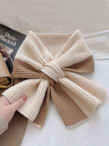 1条女士时尚双色交叉针织羊毛加厚围巾头巾，百搭休闲秋冬保暖颈巾，适合日常搭配连衣裙 - 彩色 - 查看 7