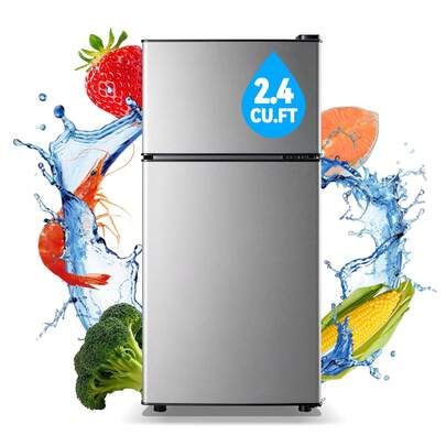 WANAI 2.4 Cu.Ft Mini Fridge With Top Freezer, Apartment Size Refrigerator For Personl Use Dorm Fridge With Egg Tray, Removable Shelves,7 Temperature Control, Silver