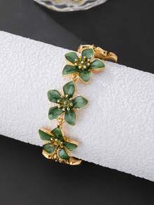 1pc Vacation Style Fresh & Energetic Retro Vibe Dopamine Inspired Green 5-Petal Flower Anklet, Suitable For Vacation, Travel, Date, Daily Wear, Elegant Women Jewelry - Green - View 3
