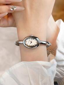 gedi 1pc Ladies Elegant Style Quartz Watch Luxury Oval Dial Push Button Design Wear Suitable For Dress Party Daily Wear Gift For Women Valentine's Day Gift - Gold - View 9