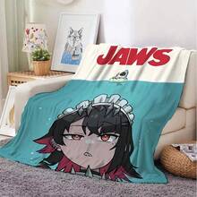 1 件柔软舒适的 Zenless Zone Zero 主题法兰绒毛毯 - 超级柔软温暖，适合所有季节、沙发和床，可机洗，带有“JAWS”文字的卡通人物设计，混合颜色，非常适合床上用品