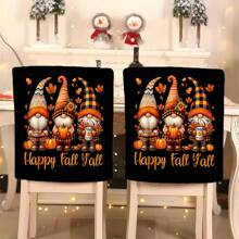 1pc/4pcs/6pcs/10pcs Autumn Series 3 Dwarfs & Pumpkin Pattern Plush Chair Cover, Removable Short Plush Material Chair Protector Slipcover, Suitable For All Seasons, Holiday Decor, For Dining Room, Living Room, Office, Hotel & Home