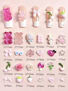 1Box Cartoon Mix Resin Faux Chocolate, Bread, Cookie, Donut, Duck, Orange, Lollipop, Strawberry, Daisy, Heart Nail Art Decor DIY Box Set - 彩色 - 查看 5
