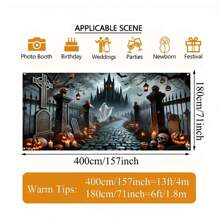 1 Stück lebendiges Halloween Garagentor Cover Banner - Spukhaus Thema Vinyl Kulisse für Gartenparty Dekoration, Große 180x400cm 2D Dekoration