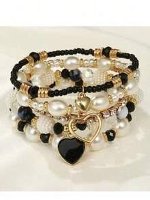 5pcs Pearl & Beaded Bracelets, Fashion Multilayer Wrist Bracelet Set Women - Multicolor - View 5