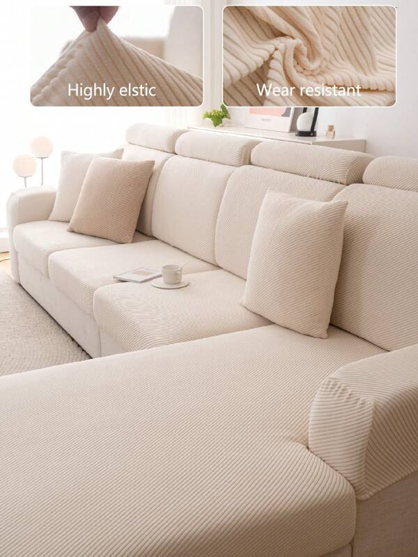 1pc Stretch Sofa Cover, Non-Slip Full Coverage Sofa Seat Cover, Suitable For All Seasons, Fabric Thickened Sofa Slipcover, Machine Washable, Dust-Proof, Pet-Friendly, Protector For Bedroom, Office, Living Room, L-Shaped Sofa, 1/2/3/4 Seater