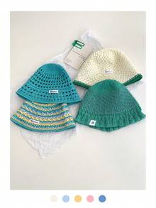 1 件女士绿色草帽，夏季沙滩帽，户外防紫外线透气镂空编织渔夫帽，宽边遮阳帽，百搭渔夫帽，大头围，黑色针织帽， - 草帽 - 查看 2