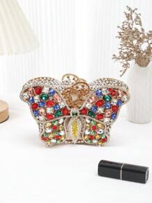 1 pezzo Clutch rigida artigianale a forma di farfalla con cristalli, clutch da sera personalizzata alla moda con strass, clutch di lusso scintillante per matrimoni e feste, elegante portafoglio da donna con catena e cristalli, adatto per contenere rossetti, ideale per signore in occasioni formali come raduni, balli, matrimoni e feste. (Non adatto per contenere telefoni)