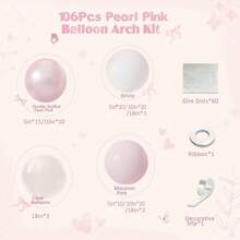 106 件粉色气球拱门套装，双层填充气球拱门套装包含珍珠粉色、马卡龙粉色、白色气球，可用于性别揭晓、生日、婚礼、迎婴派对、新娘派对装饰
