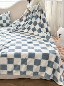 1pc Blue Plaid Pattern Soft & Cozy Blanket, Suitable For Home Decor, Bed, Sofa, Office, Room, Dorm, Machine Washable - Blue and White - View 6