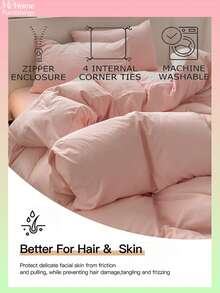 3 件套柔软粉色宿舍床上用品套装，亲肤透气羽绒被套和枕套，无填充，可机洗，开学用品 - 淺粉色 - 查看 2