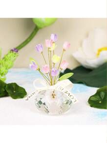 1pc Crystal Base Tulip Desk Decor, High-End Handmade Home Ornament, Healing Office Decoration