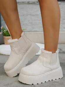 Zimowe, nowe, modne, uniwersalne, jednokolorowe, elastyczne, z serii Chelsea, wygodne, miękkie i ciepłe, chroniące przed zimnem, wsuwane buty śnieżne z futerkiem na zimę 2025