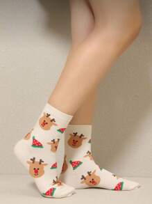 5 Paar Weihnachts-Drucksocken, bequeme und niedliche flauschig warme Socken, Damen Strümpfe und Socken (zufällige Stile)