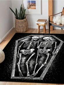 1pc Dark Gothic Skull Coffin Carpet, Halloween Gothic Style Carpet, Halloween Carpet, Plush Carpet, Living Room Carpet, Area Rug, Room Decor, Large Living Room Carpet, Home Decor, Washable Carpet