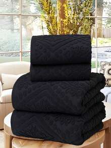 QIBHI 1/3 chiếc tùy chọn khăn tắm Jacquard phong cách Châu Âu 100% cotton (vải nhẹ, kiểu nhẹ), chọn 1 khăn tắm hoặc 1 khăn, khăn mặt và khăn tay cotton nguyên chất mềm mại, khăn tắm, khăn tắm biển, khăn phòng tắm mềm thân thiện với da, phù hợp cho phòng tắm, khách sạn, phòng gym, du lịch, quà tặng, salon, thể thao, bãi biển, trường học, tựu trường, phụ kiện du lịch, đồ dùng thiết yếu cho gia đình, khăn, chăm sóc da - màu đen - Xem 5