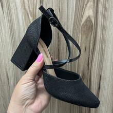 Women's Pumps, Cross Straps, High Heels, 8 Cm, Thick, Elegant Shine, Original Show Show - 黑色光澤 - 查看 2