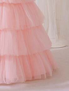 Girls Sequin Princess Dress Layered Tulle Ball Gown With Big Bow Back Formal Flower Girl Dress For Birthday Party Wedding Pageant Evening Occasion - 珊瑚粉 - 查看 6