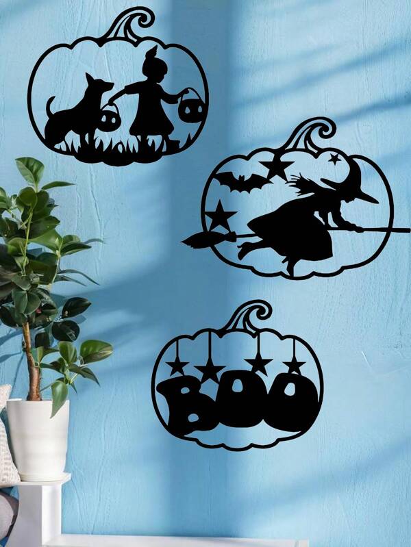 1 PIEZA Decoración de pared de arte de hierro, lámina de metal industrial con recubrimiento antioxidante, bruja volando en escoba con estrellas y murciélagos para Halloween, decoración del hogar gótica para la sala de estar