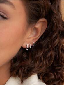 3pcs Set Diamond Drop Stud Earrings For Women, Miscatched Stacking Earrings Set, Daily/Dating/Gift - Earrings - View 17