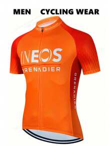 Sudadera con cremallera para hombres, camisa de bicicleta de montaña de manga corta con estampado geométrico, adecuada para ciclismo, running y deportes al aire libre - Naranja - Naranja - Ver 2